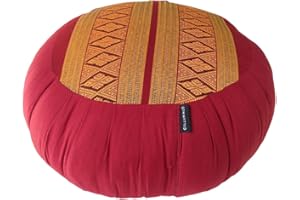 COLLUMINO Zafu Yoga Meditation Cushion with Cotton Cover and Organic Kapok Filling (Copper, Burgundy, Design A)