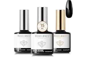 Modelones Base und Top Coat Gel UV Shellac zestaw 3 x 15 ml Matte No Wipe UV LED Soak Off podkład i lakier wierzchni do paznokci lakier żelowy design paznokci zestaw do samodzielnego wykonania