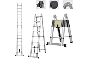 DICN Telescoping Ladder 16.5ft Multi-Function Ladders 16 Steps Folding 2.5M+2.5M Expandable Collapsible Easy to Carry Tall for DIY Builders Outdoor Indoor 330lb Load Capacity
