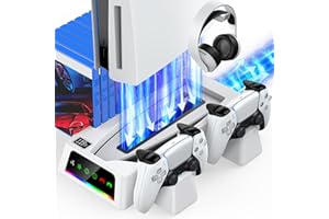 YOGES PS5 Stand and Cooling Station with Temperature Sensor (Not for PS5 Slim), 2H Fast PS5 Dual Controller Charging Station Accessories Cooler Fan for Playstation 5 with 2 Headset Holder, 3 USB Hub