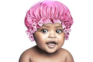 Sengterm - Bonnet de nuit en satin et soie - Pour enfant - Double couche réglable - Avec bande élastique - Pour le soin des cheveux - Rose et violet