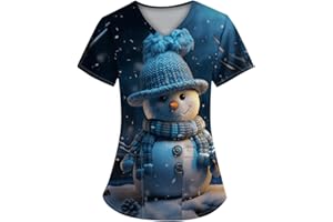 WDCHAOYUE Women's Christmas Scrubs Beauty Salon Wrap Mock Christmas Work Tops Care Uniform Healthcare Tunics