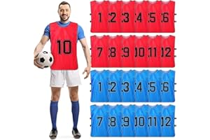 TESIN 24 Stück Scrimmage-Trainingsweste – Fußball, Basketball, Fußball-Lätzchen, wendbar, nummeriert, Teamsport-Trikots (Rot und Blau), Rot, Blau, 47 x 70 cm