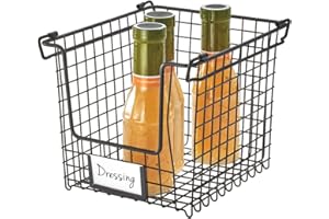 ‎IDESIGN iDesign Aufbewahrungskorb, Korb klein für Bad, Küche und Büro, stapelbarer Metallkorb mit Griffen für Kosmetik, Schreibwaren etc., schwarz