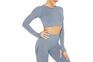 DUROFIT Abbigliamento per Allenamento da Donna Yoga Top Corto a Maniche Lunghe per Palestra Maglietta Sportivi Camicie a Manica Lunga Corto T-Shirt Allenamento Fitness