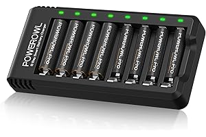 POWEROWL - Batterie Ricaricabili Pro AA AAA con Caricabatterie, 4 Batterie AA da 2800 mAh & 4 Batterie AAA da 1100 mAh