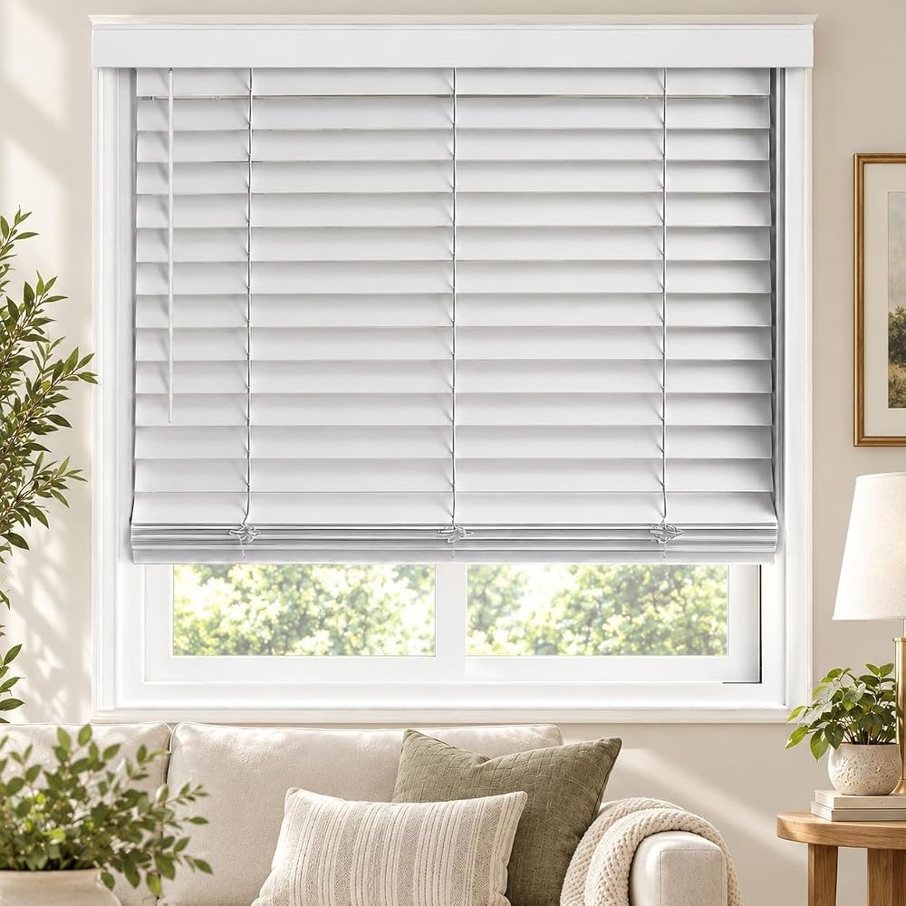 CHICOLOGY Sahte Ahşap Panjurlar, Pencere Panjurları, Ahşap Panjurlar, Pencere Tonları, Pencere Uygulamaları, Panjur ve Gölgeler, Ev İçin Pencere Tonları, Ahşap Panjurlar, 38" G X 60" Y, Temel Beyaz