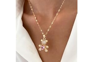 Wendalern Cubic Zirconia Bear Necklace Pink Heart Crystal Teddy Bear Necklace Cute Animal Bear Pendant Necklace Gold Thin Chain Necklace Jewelry for Women Girls Kids