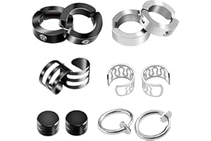 SOSMAR 6 Pairs Unisex Stainless Steel Ear Clip Non Piercing Earrings Men Women Ear Cuff Ear Bone Clips Magnetic Cartilage Earring Cuff Studs Black+ Silver