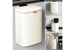 TESIN Hanging Kitchen Compost Bin 8 Liter/2.1 Gallon, Small Trash Can with Detachable Inner Bucket for Cupboard/Countertop/Bathroom/Camping/Office/Camping (Milky White, 8 Liter)