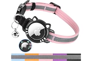 AgoumLux Airtag Cat Collar, GPS Tracker Cat Collar for Apple Air Tag, Reflective Cat Collar with Safety Buckle, Cat Collar, Pink, XS (17.5-23 cm)
