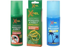 Mozzers Xpel Mosquito Bundle - Mosquito & Insect Repellent Spray 70ml, Bug Cooling Pump Spray 70ml & Anti-Mosquito Bands, Complete Protection Kit