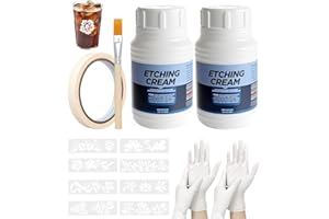 ALONK 2 Stück Glas-Ätzpaste 80g, Glas Etching Paste Komplettset mit Template-Set, Klebeband, 2 Paar Handschuhe & Applikationsstab,für DIY-Kreationen, Milchglastüren, Weingläsern & Kunstwerke