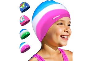 HIGAHY Badekappe Kinder - wasserdichte Badehaube für Jungen Mädchen, Silikon Schwimmkappe für 3-15 Jahre, Bequeme Badekappekinder mit UV-Schutz und rutschfest, Geeignet für Schwimmen Tauchen