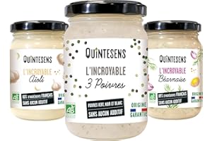 QUINTESENS Lot 3 Sauces Gourmet - 1 Sauce Aïoli, 1 Sauce Béarnaise & 1 Sauce 3 Poivres - Saveurs Gourmandes & Saines - Production Française & Biologique