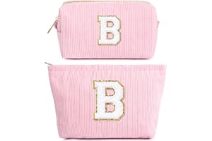 HAMATATA 2 Pezzi Borsa per Cosmetici Donna, Iniziale Pochette Trucchi Viaggio, Trousse Trucchi Organizer, Rosa Borsa Cosmetica, Regalo Compleanno Natale Ideale per Donne Ragazze Fidanzate Migliori Amiche(B)