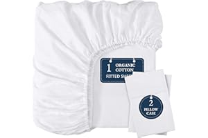 Lane Linen Organic Cotton King Fitted Sheet – Ultra Soft & Breathable with 2 Pillow Covers, 35cm Deep Pocket, Elastic Edges Bottom Sheet - White