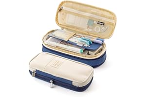 iSuperb Płótno, szkolne piórniki ewolucyjne małe kieszonkowe etui na ołówki jednolity kolor dla dziewcząt chłopców (ciemnoniebieski)