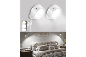 EZVALO LED Wall Lights, 2000mAh Rechargeable Wall Lights Indoor, 3 Color Temps with Remote and Touch Control, 360°Rotation Dimmable Cordless Wall Light for Living Room Bedroom (White, 2 Pack)