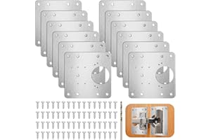 Qinzave 12 Stück Schanier Reperaturplatte, Edelstahl Scharnier Reparaturplatte mit 80 Stück Schrauben 1 Stück Bohrer, 9 x 9 cm Scharnier Reparaturset für Schrank Wohnmöbel Schublade Kisten Fenster
