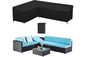 HSGAV Pokrowiec na narożną sofę ogrodową wodoodporny pokrowiec na meble ogrodowe w kształcie litery L, kąt, przykrycie, meble tarasowe 210D, anty-UV/wiatr z torbą do przechowywania, czarny, lewy szer. 222x286x78cm