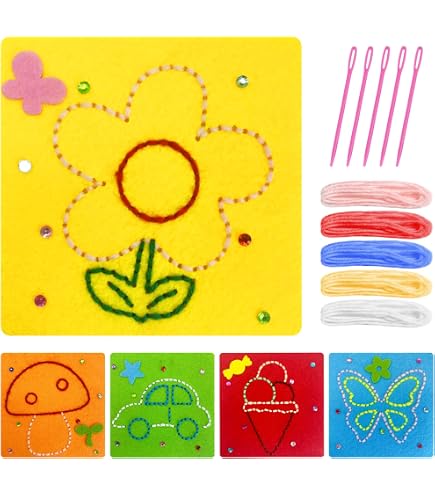Rzvnmko 8 Pcs Premier Kit de Couture, pour Enfants Kit de Couture en Feutre Bricolage Jouets Éducatifs Préscolaires avec Aiguille de Sécurité Fil et Rzvnmko 8 Pcs Premier Kit de Couture, pour Enfants Kit de Couture en Feutre Bricolage Jouets Éducatifs Préscolaires avec Aiguille de Sécurité Fil et