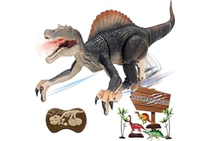 BUBUQE Remote Control Dinosaur Toys for Boys Electronic RC Spray Raptor Toy Walking Roaring Jurassic Spinosaurus Realistic 18.1" Dino Rechargeable Birthday Gift for Kids 3 4 5 6 7 8