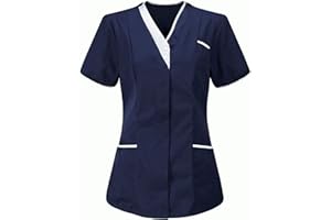 SYDUZAX Uniforme Médicale Femme Blouse Infirmiere Femme Professionnelle D'infirmière Uniforme Blouse Medicale Femme Col en V Couleur Unie Manche Courte Tunique Tee Shirt de Travail Esthéticienne 2 Poche