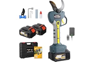 Prunarbo 50 mm Sécateur Électrique Puissant avec 2 Batterie 4,0 Ah 18V 900W Brushless Moteur - Coupe Precise pour Jardinage, l'élagage des Oliviers, Compatibles avec Makita 18V Batterie (PR-E50)