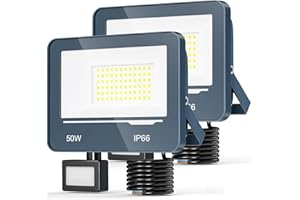 TOPAUBUB Faro LED Esterno con Sensore Movimento 50W 5000LM - IP66 Faretto LED da Esterno con Sensore di Movimento, 6500K Faro a LED con Sensore di Movimento per Giardino Patio (2 Pezzi)