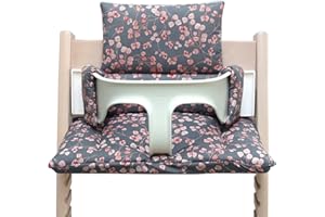 ‎BLAUSBERG Blausberg Baby - Sitzkissen Set kompatibel mit Tripp Trapp Stokke Hochstuhl - 2-teilige Polsterung Sitzverkleinerer in Taupe Grau rosa Blätter