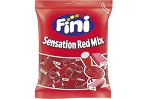 Fini Sensation Red Mix | Surtido de Regaliz Rojo en Forma de Ladrillos, Tacos y Espirales | Geles Dulces | Golosinas y Chuches para Cumpleaños, Navidad, Halloween y Regalos - Bolsa 500 gr
