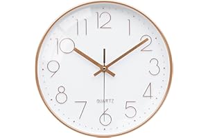 VIKMARI Rose Gold & White Silent Wall Clock Decorative for Living Room Kitchen Bedroom Office 10 Inch Modern