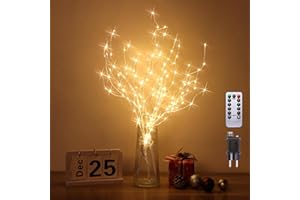 Guijiyi Lumières De Branches, Lot De 3 Lumières De Branches De Bouleau À 144 LED avec Prise, 8 Modes D’éclairage, Branches Illuminées Blanc Chaud DIY pour Décoration De Noël, Action De Grâce Et Salon