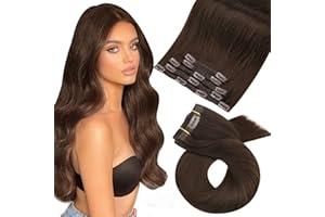 Moresoo Extensiones Clip Pelo Natural Extensiones de Clip de Pelo Liso Marrón #4 Pelo Extensiones de Cabello Clip Pelo Remy 5Piezas/70G 12 Pulgadas Cabello Grueso