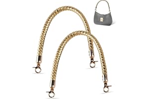 MEGAVOW 2 Pièces Poignée Anse en PU Cuir pour Sac à Main, Bandouliere Remplacement pour Sac, Bricolage Sangle de Sac à Mainavec Boucles, Doré, 40cm