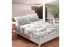 TBRAND Ocean Life Bed Sheets Shark Bed Sheet Set for Kids Boys Girls Adult Marine Life Sea Animal Bedding Set Dolphin Whale Fitted Sheet Decor Bedroom Collection 2Pcs Single Size