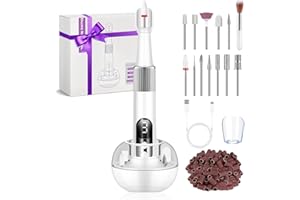 LUZOON Bezprzewodowa przenośna frezarka do paznokci– przenośny system wierteł do paznokci 12 w 1, elektryczny pilnik do paznokci z regulowaną prędkością,do usuwania zrogowaciałego naskórka