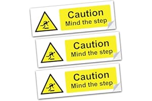 REACTIVE BRANDS SAFESIGN (3 Pack) Mind The Step Vinyl Sign Stickers 150 X 50mm - Safety Health Waterproof Vinyl Conforms to EN ISO 7010:2012