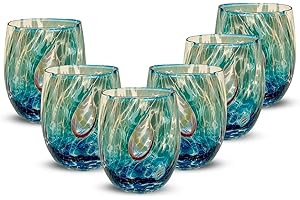 Gocce di Murano 6 vasos de agua elaborados según la tradición de los artesanos de Murano, vaso soplado y hecho a mano 300 ml – Vasos de agua de cristal arcoíris lluvia