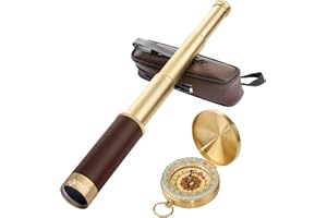 Laupha Télescope Pirate Rétro Monoculaire Zoomable 25x30 Vintage Longue Vue Enfant Lentille BAK-4 Imperméable Mini Télescope avec Boussole pour Adultes Camping Observation des Oiseaux