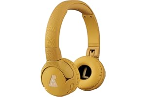 POGS Słuchawki Bluetooth dla dzieci, The Gecko, składane, wytrzymałe, od 3 r. ż., z regulacją głośności, mikrofonem, ogranicznikiem 85 dB, funkcją udostępniania muzyki, żółte, bezprzewodowe