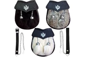 HOUSE OF HIGHLAND 77 Tidoneam Kids Sporrans Boys Black Leather/Child's Kilt Sporran Thistle Badge (Grey)