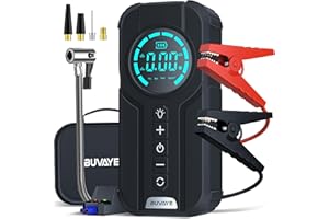 BUVAYE Démarreur de voiture avec compresseur d'air, démarreur de voiture 150 PSI 4000 A (convient pour tous les moteurs essence / moteurs diesel 10 l), booster de batterie portable 12 V, remorque de pneus