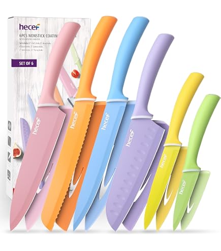 Set De 6 Couteaux De Cuisine Hecef - Lames Céramique Et Acier Inoxydable Avec Étuis Colorés