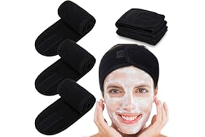 Whaline 4 PCS Spa Facial Headband Make up Hair Band, Terry Cloth Headband, StretchTowel for Sport Yoga Shower (Black)