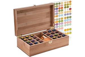 WishesMar 25 Löcher Aufbewahrungs-box Ätherische Öle aus Bambus - Holzkiste Bietet Platz für 5 10 15 ml Ätherisches Öle Flaschen - Tragbar Organisator Holzbox für Duftöle Ausstellung, Lagerung