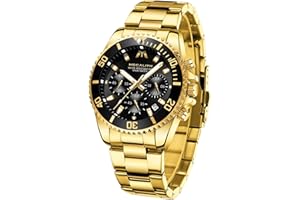 MEGALITH Zegarek męski, stal nierdzewna, chronograf, analogowy, kwarcowy, designerski, duży zegarek na rękę, męski, ozdoba, wodoszczelny, zegarki, świecący datownik