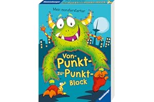 Ravensburger Mein monsterstarker Von-Punkt-zu-Punkt-Block - 100 lustige Motive zum Zahlen verbinden und Ausmalen, Rätselblock ab 5 Jahre, Geschenke für Kinder