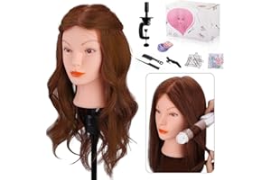 Cabeza Peluqueria Pelo Natural, MYSWEETY 100% Cabello Humano 45cm Cabezal de Peluquería para Curling, Alisar, Cabeza de Muñeca de Cosmetología Maniqui